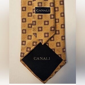 Canali 100% Silk Tie Made in Italy Gold Brown Geometric Medallion Pattern